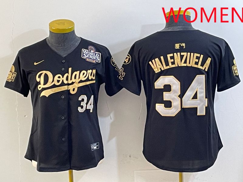 Women Los Angeles Dodgers #34 Valenzuela Black Gold Game 2025 Nike MLB Jersey style 4->women mlb jersey->Women Jersey
